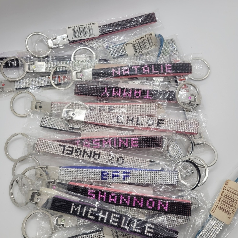 Bling Rhinestone Name Keychain Wristlet Bag Charm New Resellers Lot - Picture 12 of 16